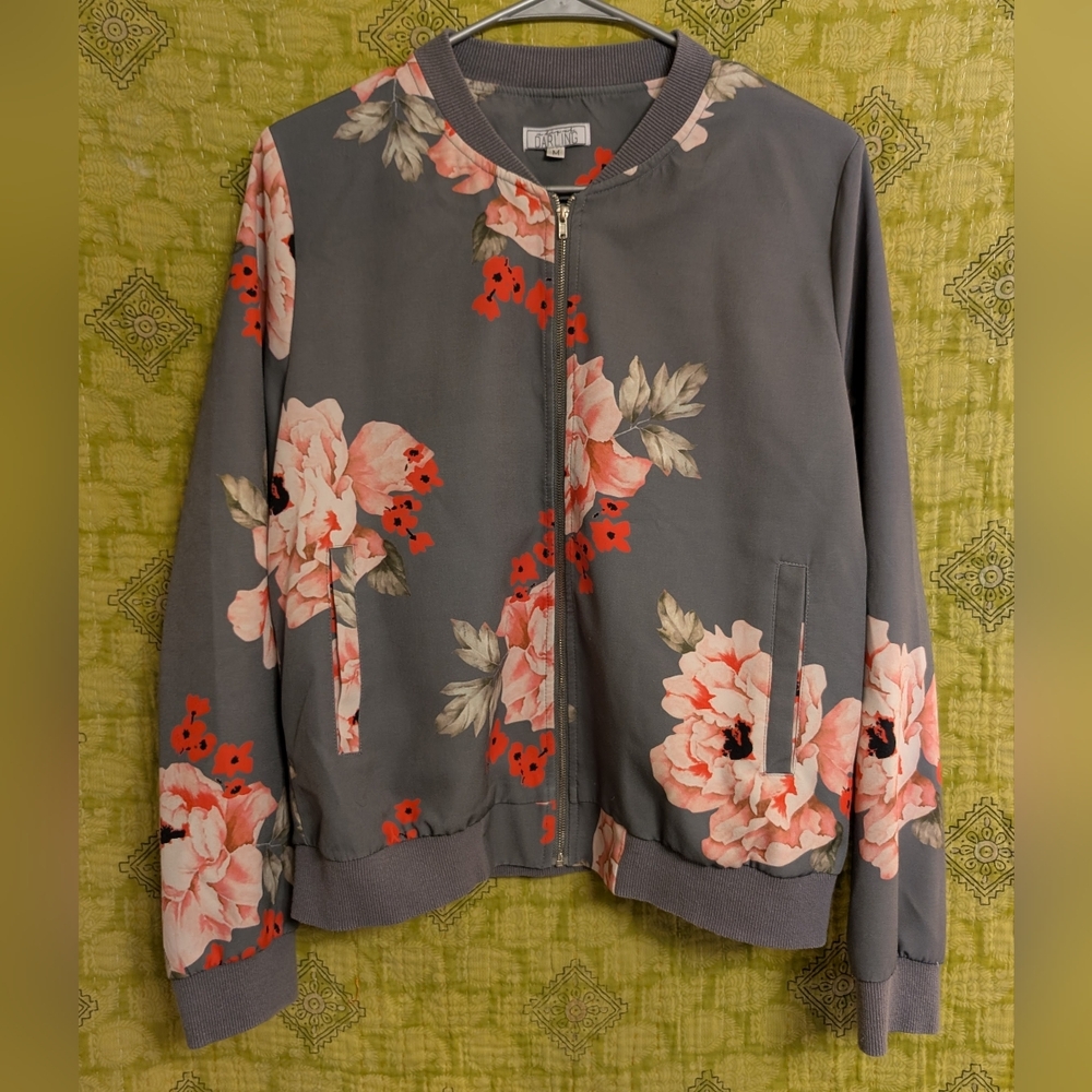 Gray Floral Bomber Jacket